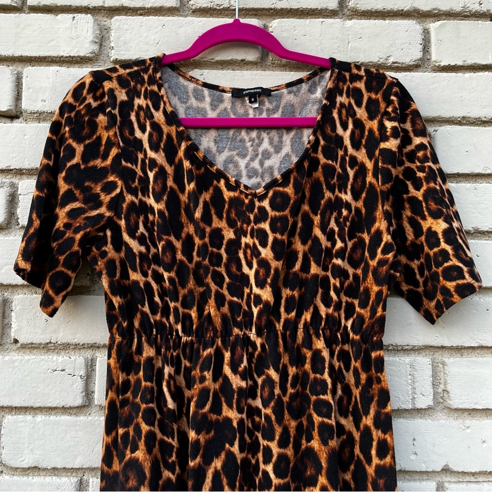 Espresso Cheetah Animal Print V-neck Short Sleeve Maxi - Size Medium - Picture 2 of 5